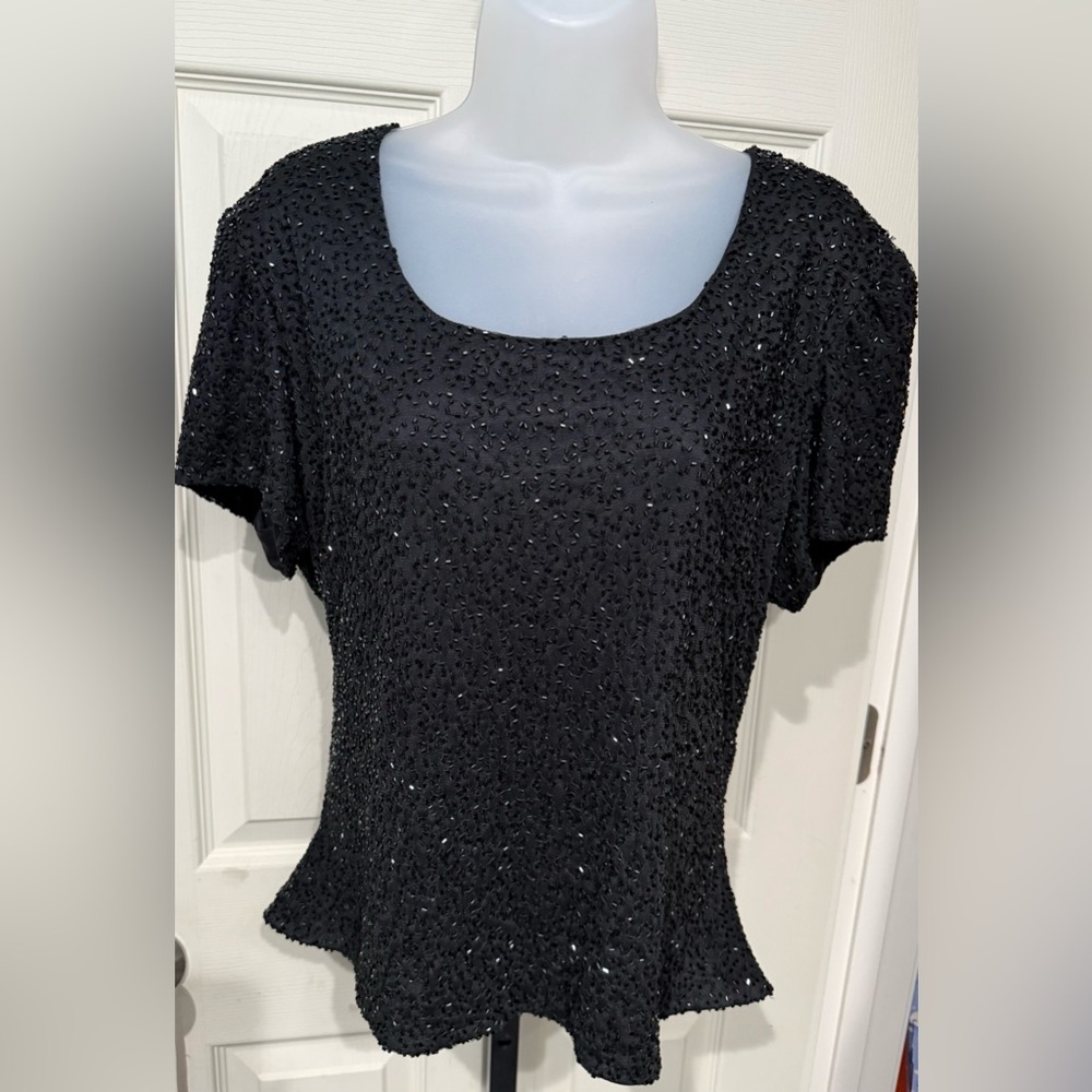 Elegant Black Beaded Lawrence Kazar Women's Formal Top